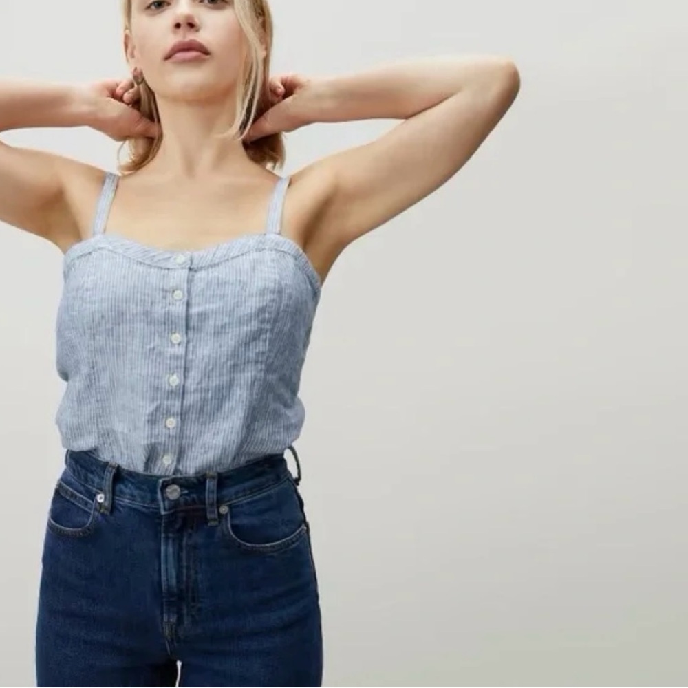 Everlane Picnic Top in Blue/White Pinstripe size 8